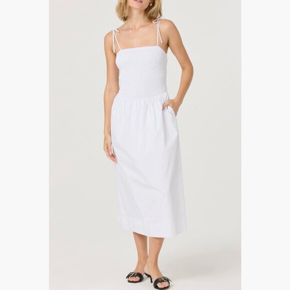 NWT ASTR the Label Drop Waist Smocked Midi Dress Medium, WHITE - Picture 2 of 9